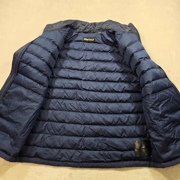 Marmot Azos Down Puffer Jacket Mens XL Blue 700 Fill Altered Sleeves Womens 1X - Picture 5 of 14